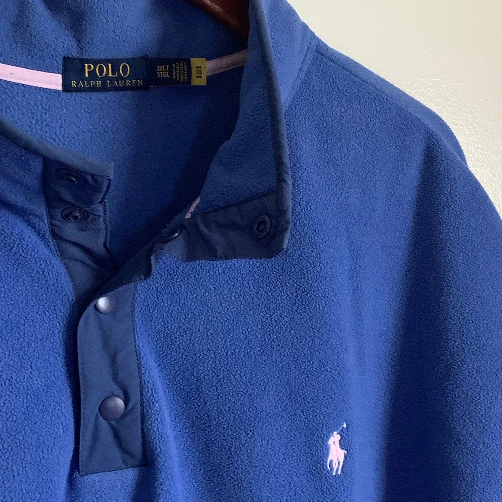 Polo Ralph Lauren Mens Blue Fleece Snap Mock Neck Pullover 3XLT Big & Tall